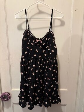 NWT Black Spaghetti Strap Dress with Pink Bow Print